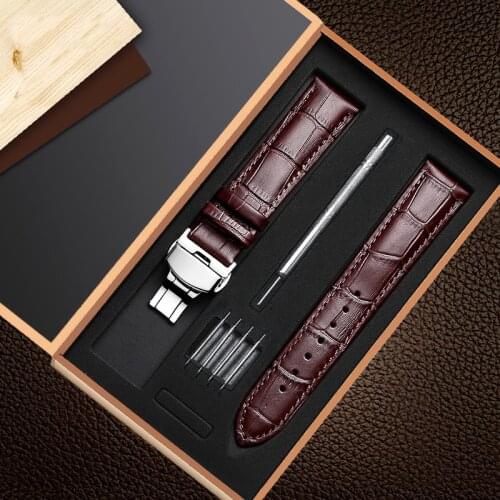 Reloj Fashion butterfly clasp Leather Strap imported Italy cowhide band width 12mm to 24mm Watch strap for men and women Watches