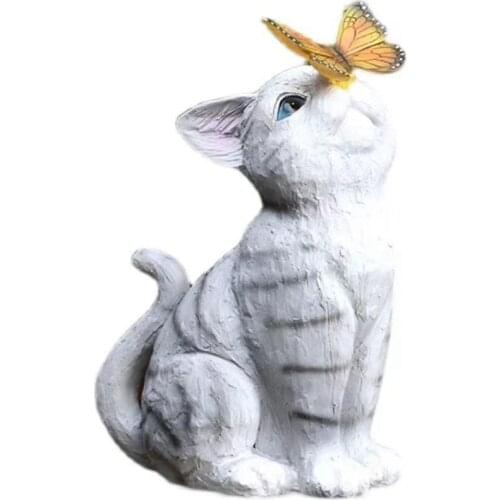 Cat Statues Butterfly Solar Light Garden Decor, Outdoor Resin Statue Animal Sculpture Decorative Landscape Lights