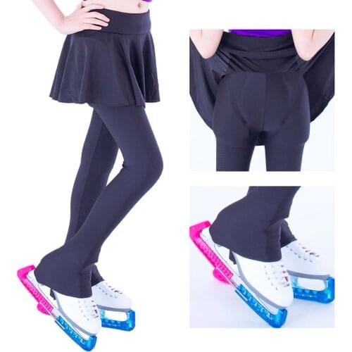 Customized Figure Skating Pants With Skirt Long Trousers For Girl Women Training Competition Ice Skating Hips Protector Pad