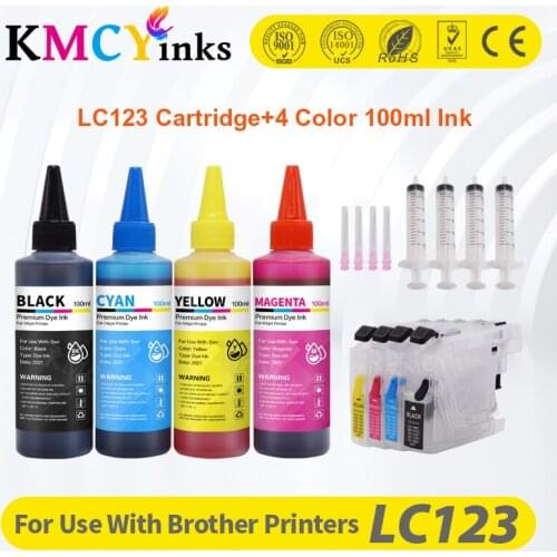 KMCYinks compatible ink cartridges for Brother LC 123 MFC J4410DW J4510DW J870DW DCP J4110DW J132W 4×100ml Printer Ink