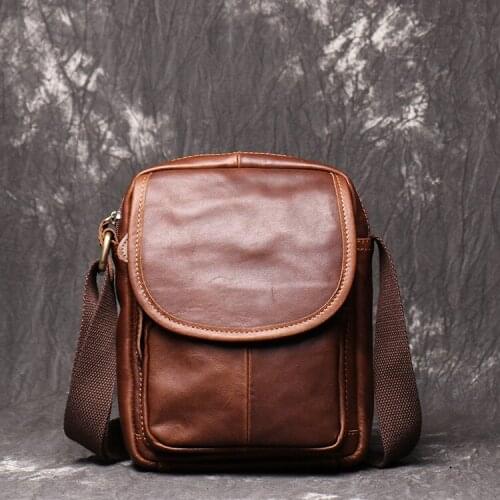 New Genuine Leather Mens Messenger Bag Vintage Shoulder Bags For Ipad Mini High Quality Male Crossbody Bag Phone Bag