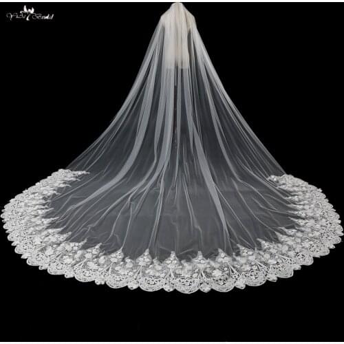 TA038 5 Meters Length Veil Flowers Wedding Veil With Beading