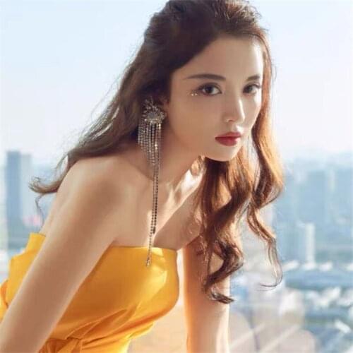 TIMEONLY Delicate CZ Zirconia Floral Dangle Earrings Long Bling Rhinestones Chain Charms Earring Romantic Jewellery for Women