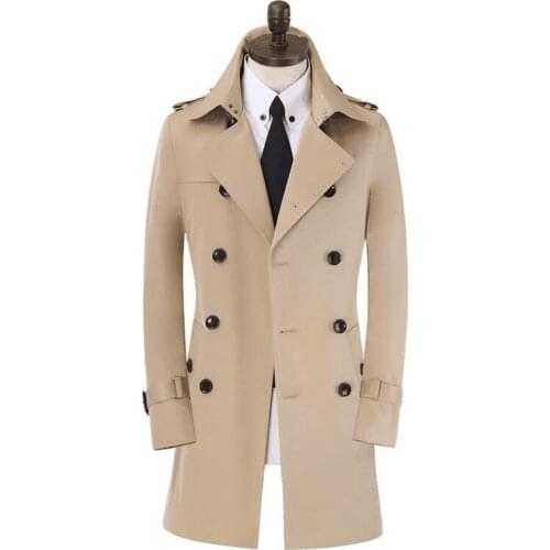 Thin mens trench coats beige spring autumn man double breasted coat men clothes slim overcoat long sleeve new designer S - 9XL