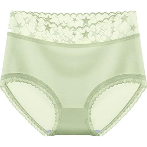 Lace Side Ice Silk Panties Women Solid High-Rise Seamless Physiological Underpants Hip Lifting Breathable Female Lingerie A30