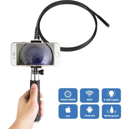WIFI Handheld Endoscope 8mm 8LED 1m snake Hard Cable Waterproof borescope Android IOS Endoscopio Inspection Camera gift box