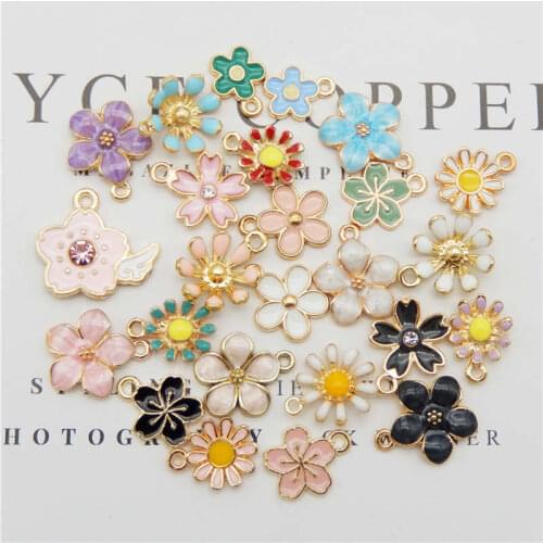Julie Wang 20PCS Enamel Flowers Charms Random Mixed Gold Tone Alloy Fashion Pendent Jewelry Making Accessory Drop Oil Charm