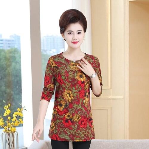 Women Spring and autumn Boho Flower Print Green Tops Long Sleeve V-Neck T-Shirt Casual Ladies Tee Shirt Oversized 5xl Femme