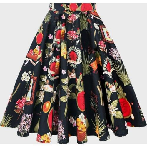 Knee Length Summer Vintage Rockabilly Skirt Pinup 50s 60s 40s Casual Runway Womens 2020 Sexy Big Swing Cotton Skater Plus Size