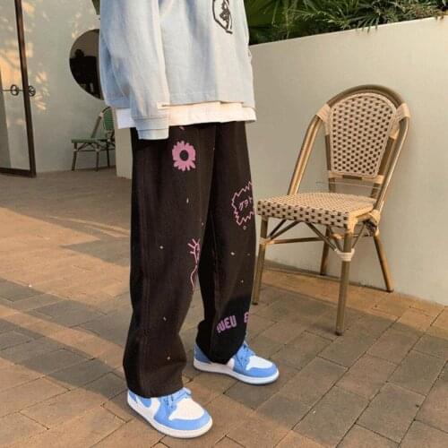 Woman Punk Hippie Wide Leg Pants Women Gothic Harajuku Streetwear Anime Street Style Mall Goth Black Print Trousers Hip Hop y2k