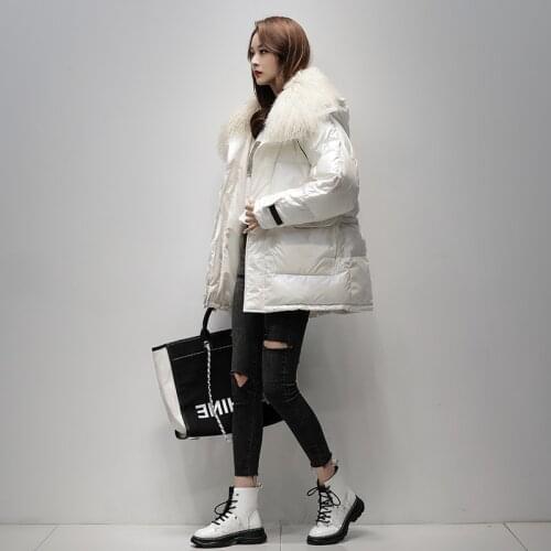 Winter White Duck Down Coat Female 2021 Natural Wool Collar Jacket Women Warm Thick Hooded Parkas Casual Jaqueta Feminina Gxy126