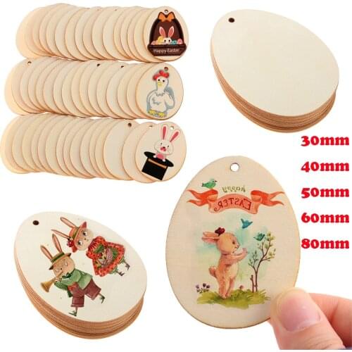 10/25/50pcs 30-150mm DIY Unfinished Happy Easter Eggs Drawing Wood Graffiti Chips Hanging Ornament Wooden Craft Easter Decorate
