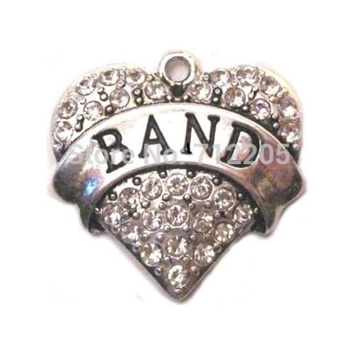 100pcs a lot antique silver plated zinc studded with sparkling crystals Band Heart Pendant(A100082)