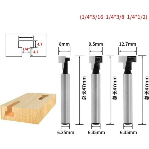 3pcs 1/4" Shank T-Slot Cutter Router Bit Set Wood Cutter Hex Bolt Key Hole Bit T Slotting Milling Cutter for Woodworking Tools