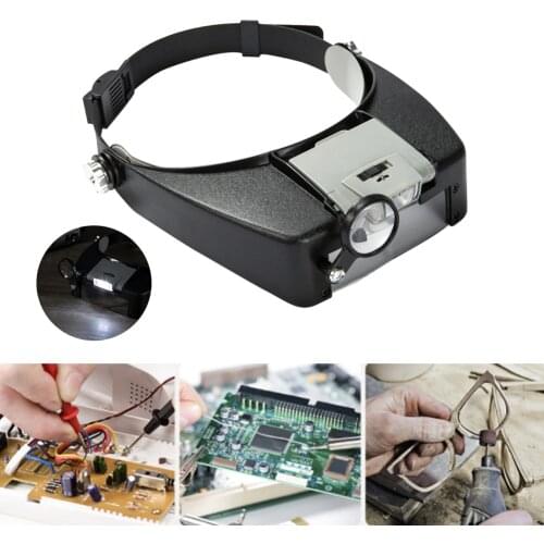 8X Headband Magnifier Glasses For Elderly Reading Sewing DIY 1.5X 3X 6.5X Eyewear Head Magnifier Loupe Glasses with 2 LED Lights
