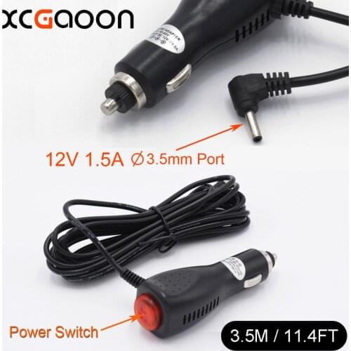 XCGaoon 3.5mm Port Car Charger for Car Radar Detector / DVR Camera / GPS, input DC 12V-24V Output DC 12V 1.5A, Cable Length 3.5m