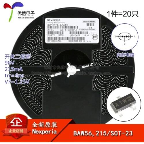 20piece BAW56,215 A1W A1Z SOT-23 90V / 215mA