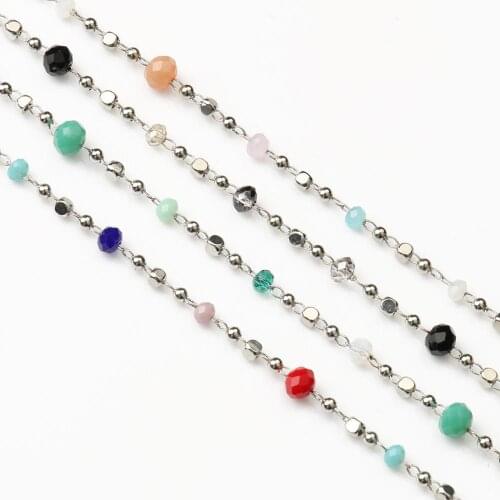 1m/lot Silver Plated Wire Wrapped Rosary Chain Crystal Rondelle Beads Chains for Jewelry Making DIY Bracelet Neckalce Findings