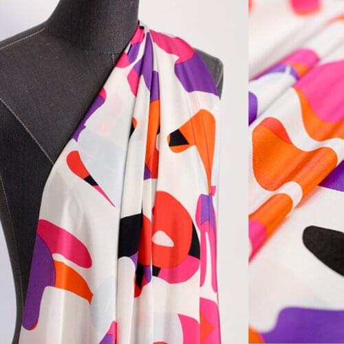 115CM 16MM Letters Print Colorful Silk Crepe De Chine Fabric for Summer Dress Blouse Skirt Shirt Pants DE1409
