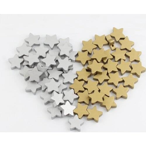 Handmade DIY Wood Beads Gold &Silver Color Star Shape Wooden Beads for Making Teething Pacifier Clip Bois attache sucette 30pcs