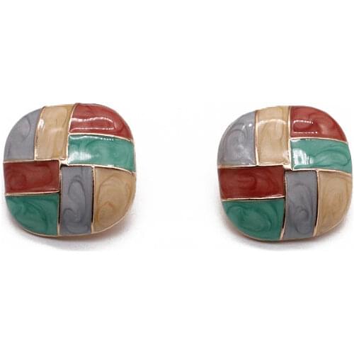 Rainbow Colors Enamel Glazing Square Vintage Pendientes Accessories Gift