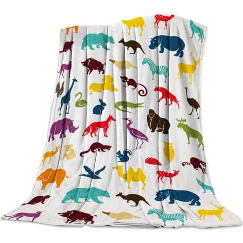 Wild Animals Colorful Silhouette Flannel Blanket Portable Soft Throw Blanket Warm Microfiber Blankets for Beds