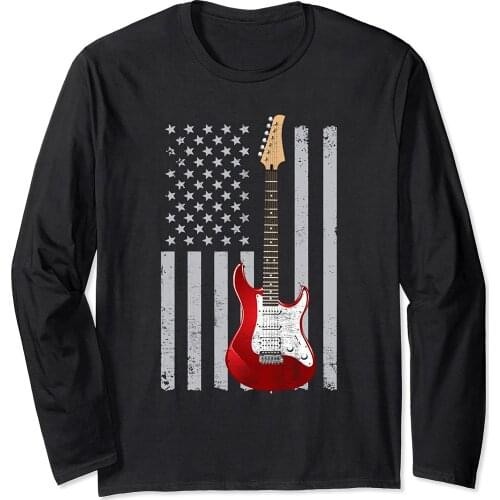 American US Flag Guitar Long Sleeve Men T Shirt Gift Casual 100% COTTON O-Neck MEN Shirts