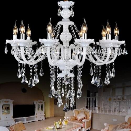 Glass Crystal Chandelier White Modern Chandeliers Lights Flush Mount Chandelier Dining Room Lamps Decorations for Home Lighting