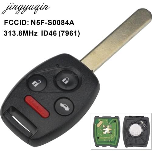 Jingyuqin Car Remote Key Fob Alarm Control for Honda CIVIC N5F-S0084-A STREAM ID46 (7961) Chip 313.8MHz