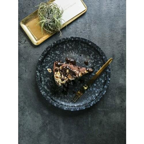 8 inch ceramic pottery round plates grey pigmented breakfast steak noodles retro European style dishes salad ins popular plates