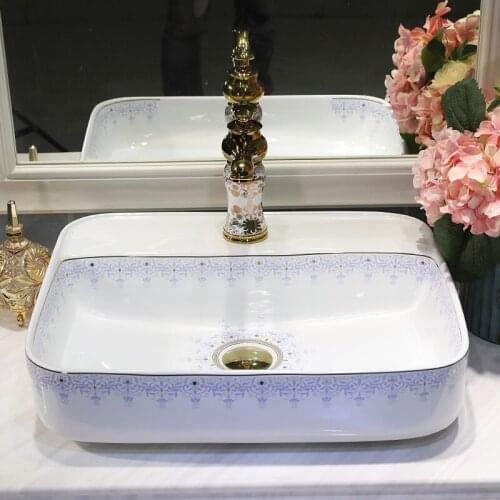 China Artistic Handmade Ceramic wash basin Counter top china wash basin bathroom sinks rectangular
