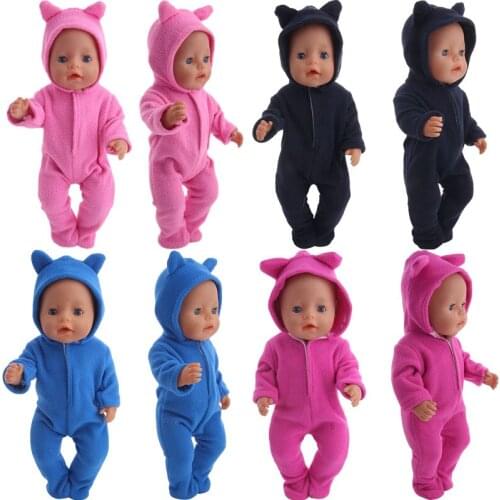 Dolls Pajamas, Cute Cat Ears Decorated With Fluffy Material For 18 Inch American Doll Girl & 43 Cm New Born Baby,Our Generation