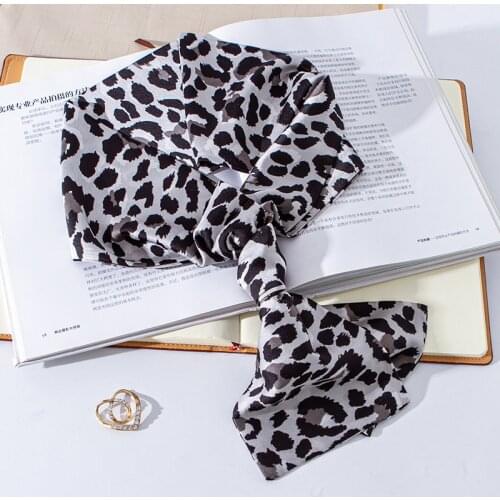 Leopard Print Small Silk Scarf Long Scarf Female Wild Spring and Autumn Professional Double-layer Streamer Small Scarf Bib