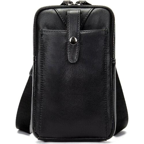 100% Top Layer Cow Leather Male Waist Packs Phone Pouch Bags Fashion Crossbody Shoulder Bag Man Fanny Pack