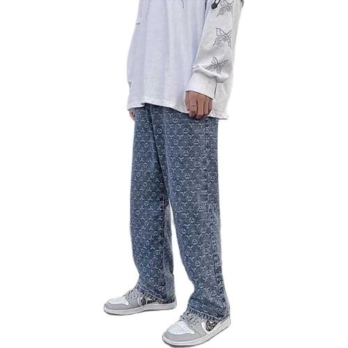Men Fashion Embroidery Jeans Straight Casual Denim Pants Loose Baggy Streetwear Trousers Men Clothing