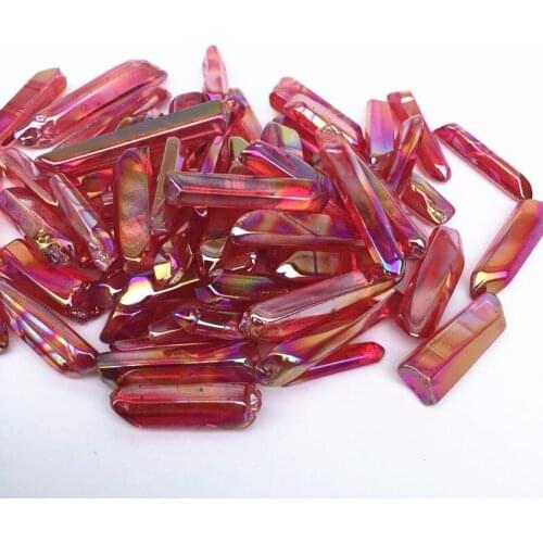 Natural Raw Mineral Quartz Crystal Sticks Electroplated Red Angel Aura Points Titanium Coating Specimens