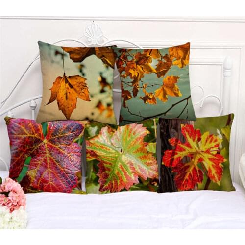 Throw Pillow Cases Hello Fall Autumn Maple Leaf Cushion Cover 45x45cm Home Living Room Decoration Linen/Cotton Pillowcover Decor