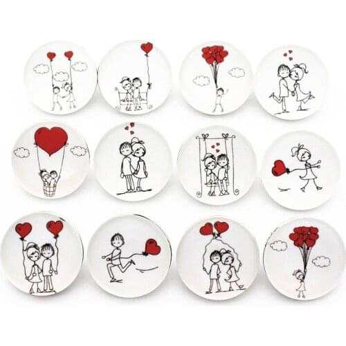 New arrival 12pcs/lot glass lovers snap buttons kiss 18mm leather clasp snap button Bangles snap bracelet jewelry