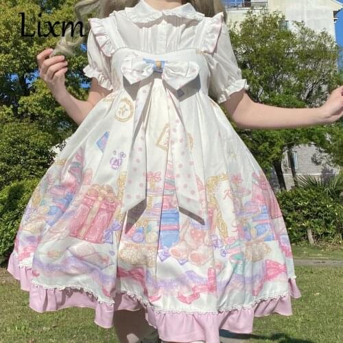 Japanese Kawaii Lolita Dress Ladies Party Vintage Lolita Jsk Dress Women Harajuku Sweet Sleeveless Bowknot Suspender Dresses