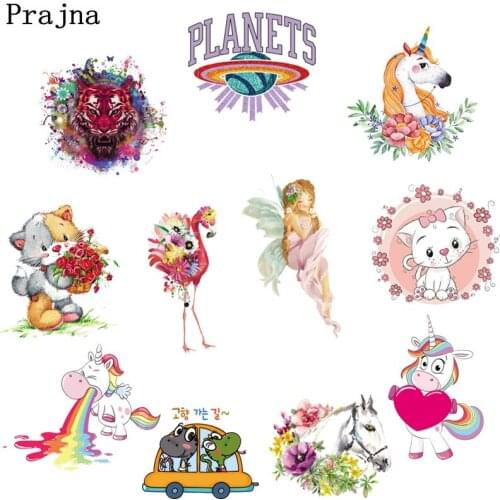 Prajna Anime Unicorn Heat Transfer Vinyl Flamingo Iron On Transfer Stickers On Clothes Thermal Transfer Paper Patches F