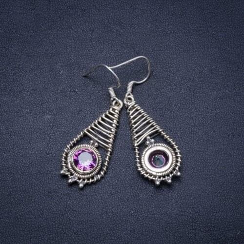 Natural Mystical Topaz Handmade Unique 925 Sterling Silver Earrings 1.75" Y0275