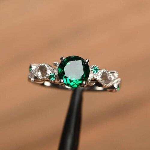 Simple Ladies Classic Dark Green Crystal Rhinestone Zircon Female Ring for Womem Wedding Engagement Jewelry