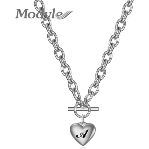 Modyle Romantic Heart Necklaces for Women Gifts Punk Vintage Silver Color Stainless Steel Wedding Letter Jewelry Wholesale