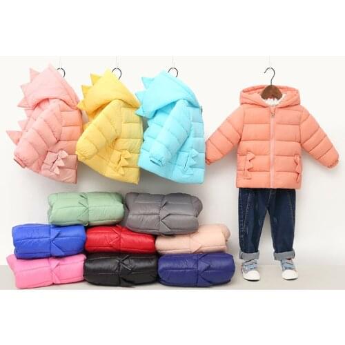 VOGUEON Baby Girl Cute Coat Solid Color Dinosaur Design Kids Down Jackets Autumn Winter Warm Boys Outerwear Coats Clothing 1-6y