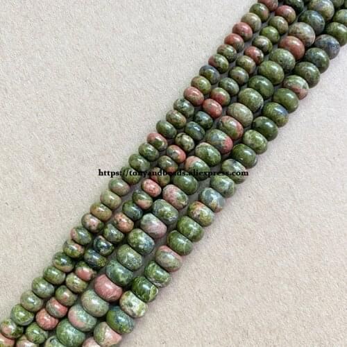 2lots more 10% off ! Natural Stone Smooth Rondelle Unakite 7" Loose Beads 4X6 5X8mm Pick Size For Jewelry Making DIY