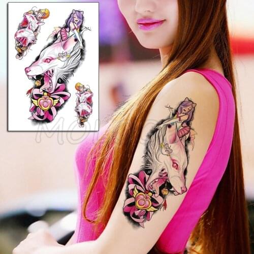Tattoo Sticker Anime Girl Wolf Moon Love Heart Wings Waist Arm Cartoon Tattoos Temporary Fake Tatoo for Women Kids Body Art