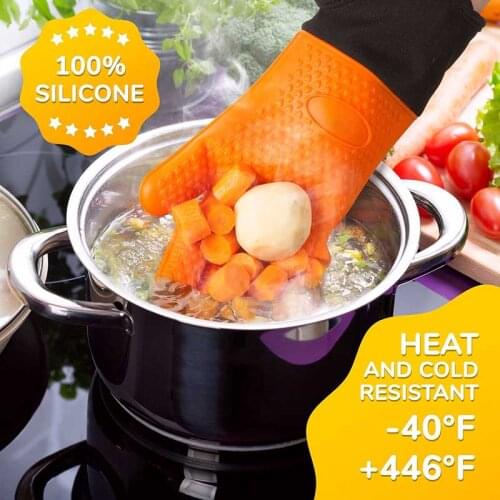 Heat Resistant Silicone Kitchen Gloves Oven Mitts Thicker Silicone Cooking Glove Microwave Oven Kitchen Gloves Baking Tools