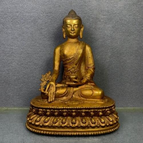 Tibet Buddhism Temple brass Statue of Shakyamuni Medicine Buddha Buddha statue with dragon pattern robes Amitabha Buddha Statue