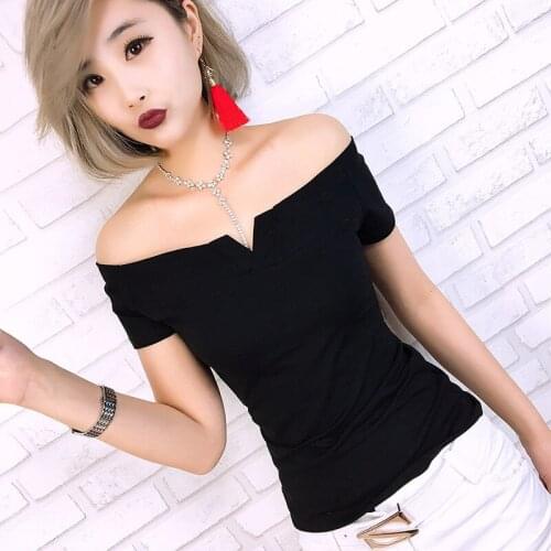 Bottoming T Shirt Female Short-sleeved Word Collar Crop Top New Summer Clothes For Women T-shirt Sexy Reveals Shoulder T-shirts
