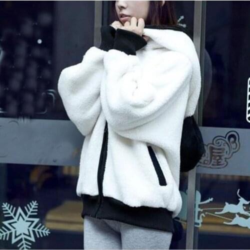 Crop Hoodies Sweatshirts Women Black White Panda Hooded Zipper Bat Type Streetwear Womens Clothing